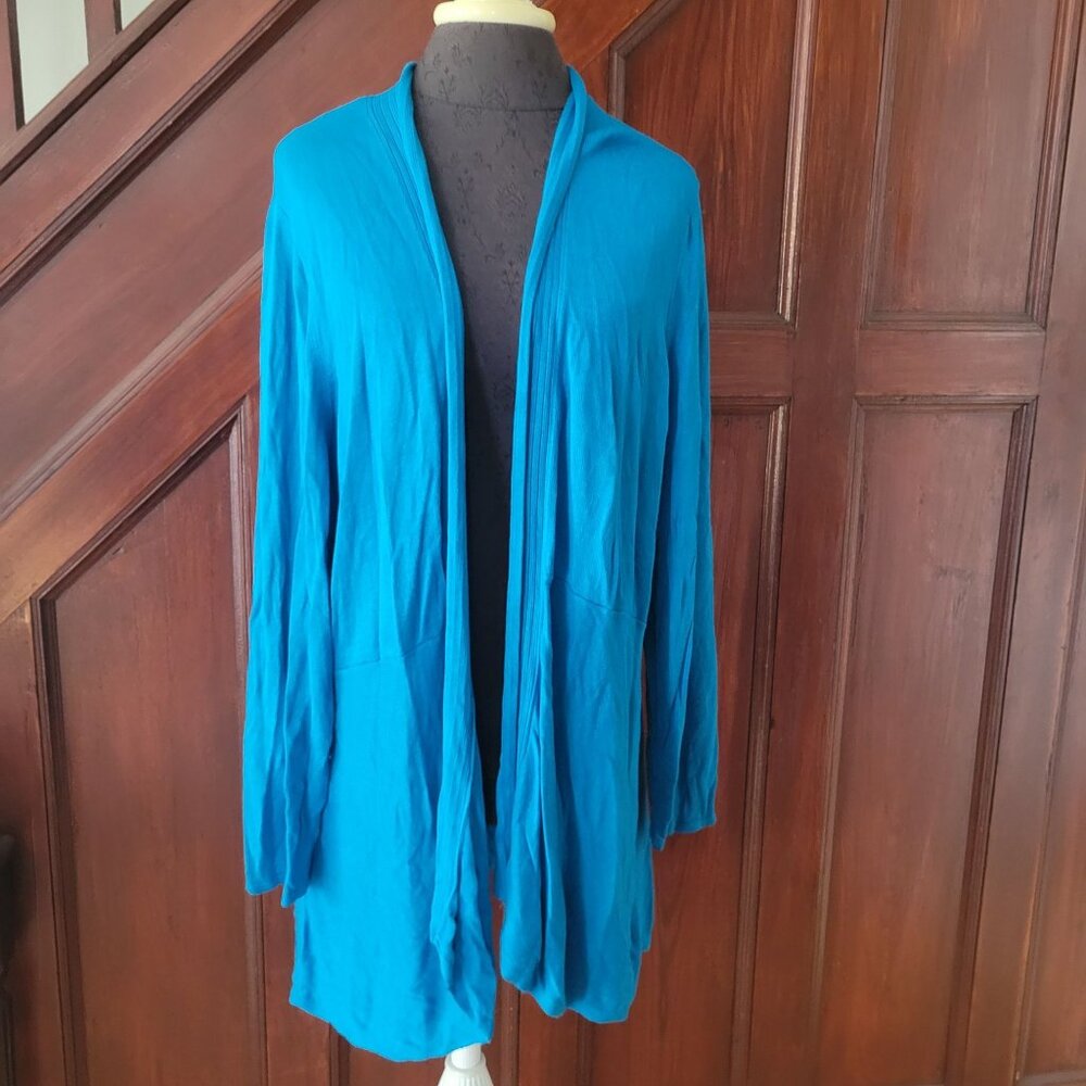 Catherines Womens Open Front Cardigan Knit 100% Rayon 2X Blue